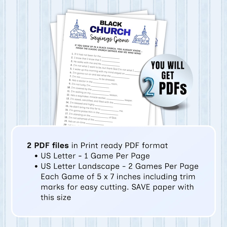Family Reunion Games activity sheet featuring black church sayings and Bible trivia, designed for fun interaction during church parties or family gatherings.