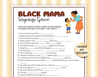 Black Mama Sayings Game, Fun Mom Baby Shower Activity, Finish The Phrase, Black People Holiday Family Reunion, Printable Mothers Day Trivia