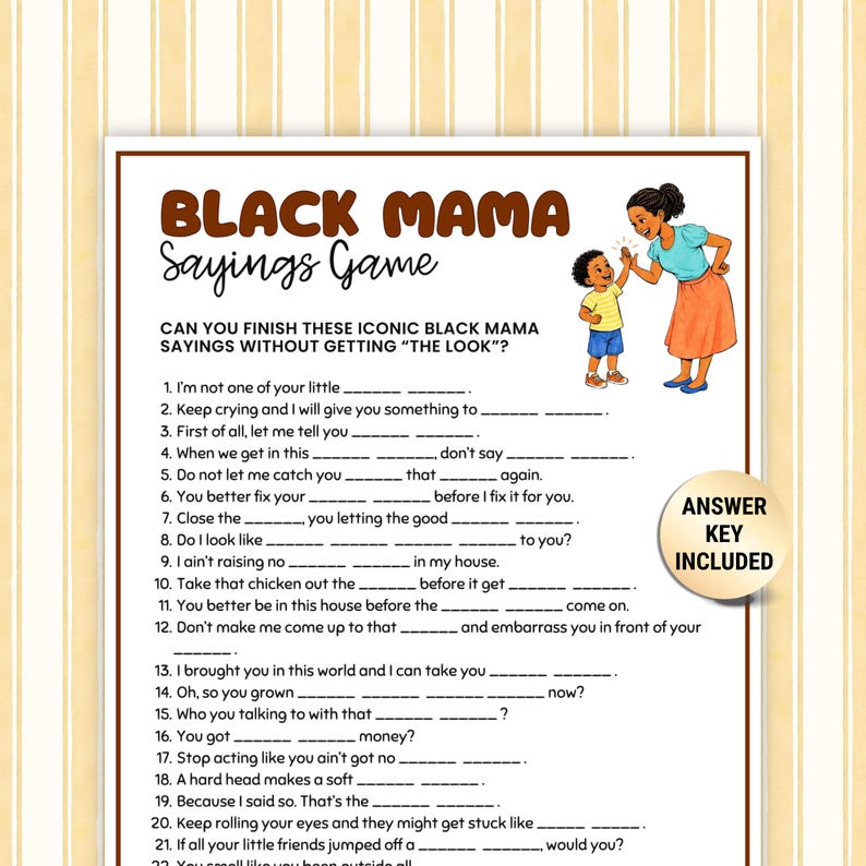 Black Mama Sayings Game, Fun Mom Baby Shower Activity, Finish the ...
