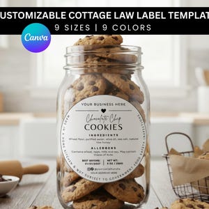 Cottage Food Label Template Canva Editable Minimalist PDF for Baking, Custom Bakery Stickers, Cookie and Bread Packaging Sheet