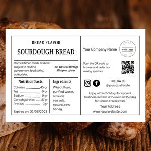 Editable Sourdough Bread Label Template: Cottage Food Law Compliant (Digital Download, 6x4 & 16x20 in)