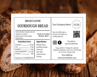 Plantilla editable de etiqueta de comida casera: Pan de masa madre, galletas (descarga digital de Canva)
