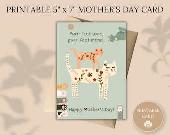 Tarjeta imprimible para el Día de la Madre, tarjeta personalizada para mamá gatuna, divertida tarjeta digital "Amor Purr-fecto", descarga instantánea, hecha para mamá