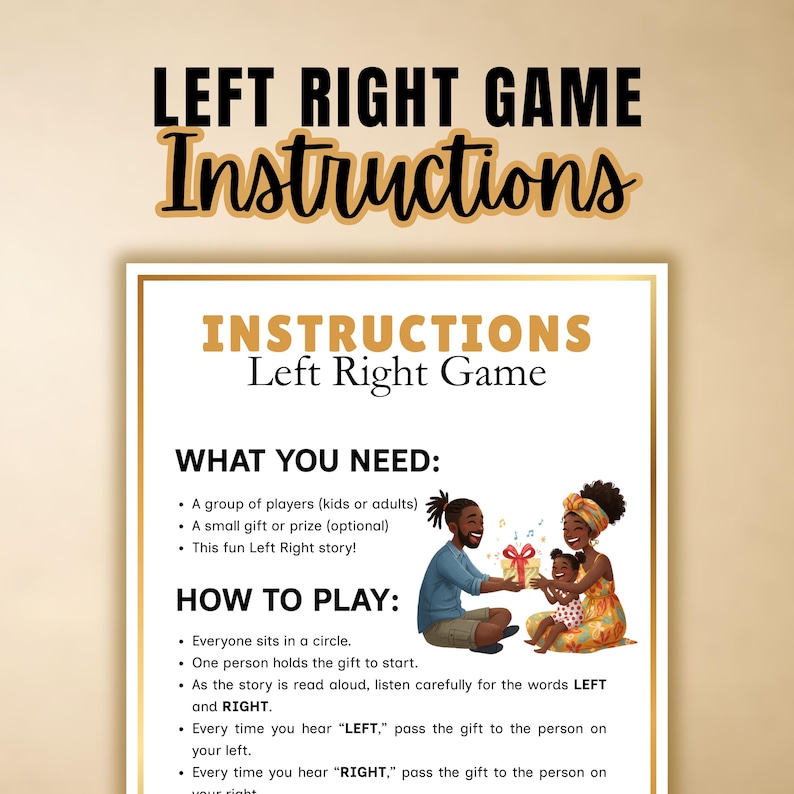 Hilarious left right game PDF digital download for family gatherings
