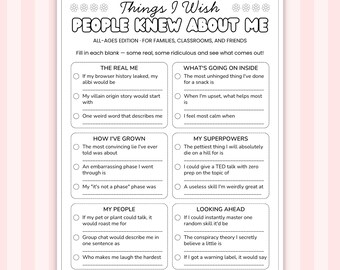 Things I Wish People Knew About Me, All About Me Worksheet, Mental Health Games, Get to Know Me Group Therapy Activity, Adults Teen Wellness