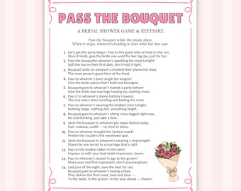 Pass the Bouquet, Bridal Shower Pass the Gift Game, Wedding Table Pass the Prize Trivia Fun Printable Bachelorette Party Activity for Adults