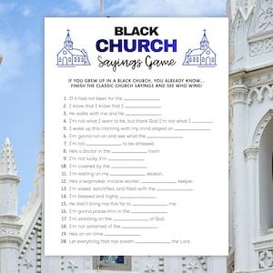 Black Family Games printable PDF with classic church sayings, perfect for family gatherings, kids ministry, youth groups, and Christian icebreaker games.
