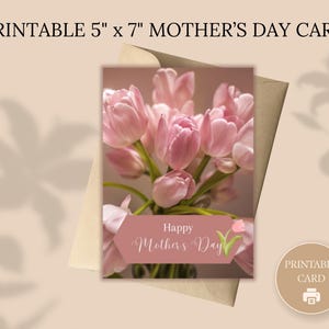 Cartão floral para o Dia das Mães para impressão, cartão digital de felicitações para a mãe, modelo de cartão faça você mesmo para download instantâneo, buquê elegante em PDF e JPG