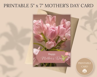 Tarjeta floral imprimible para el Día de la Madre, tarjeta de felicitación digital para mamá, plantilla de tarjeta DIY de descarga instantánea, diseño elegante de ramo PDF JPG