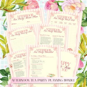 Afternoon Tea Party Planning Checklist bundle, Guest List, Menu Planner Grocery List, Printable, Themed Garden High Tea Party Pairing Guide