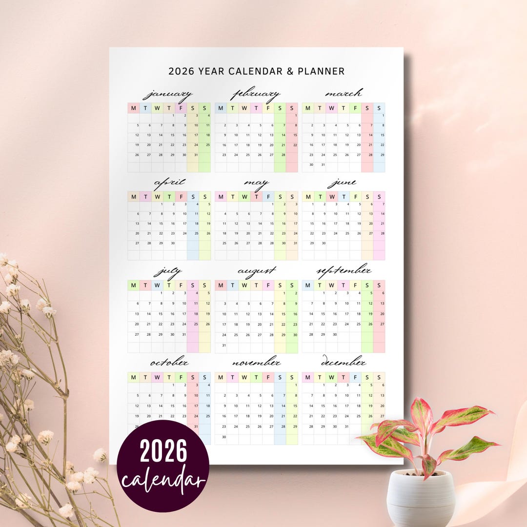 Year at a Glance 2026 Wall Calendar, Full Year Calendar Poster ...