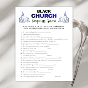 Printable Church Party Games PDF featuring black church sayings for teens, adults, and kids, ideal for icebreaker games, Sunday school, and team building exercises.