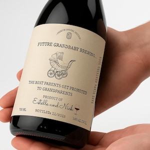 Pregnancy Announcement Wine Label for Grandparents Custom Wine Bottle Label Baby Reveal Gift for New Grandparents, Editable Digital Template