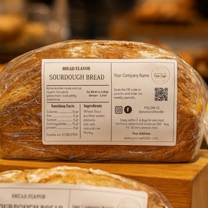 Sjabloon zuurdesemetiket: bewerkbaar bakkerijlabel met QR-code (digitale download)