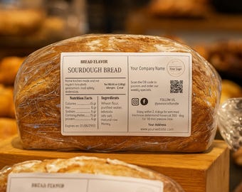 Plantilla de etiqueta para masa madre: Etiqueta de panadería editable con código QR (descarga digital)