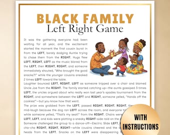Juego imprimible de familia negra de izquierda a derecha, juegos de reunión familiar, juego de pasar el premio, noche de juegos divertida, divertido juego de fiesta familiar para niños y adultos