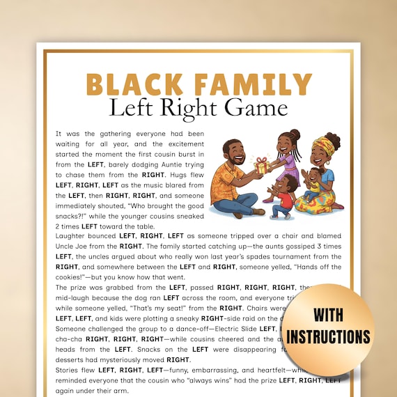 Black Family Left Right Game Printable, Family Reunion Games, Pass the Prize Game, Funny Game Night, Fun Family Party Game for Kids & Adults