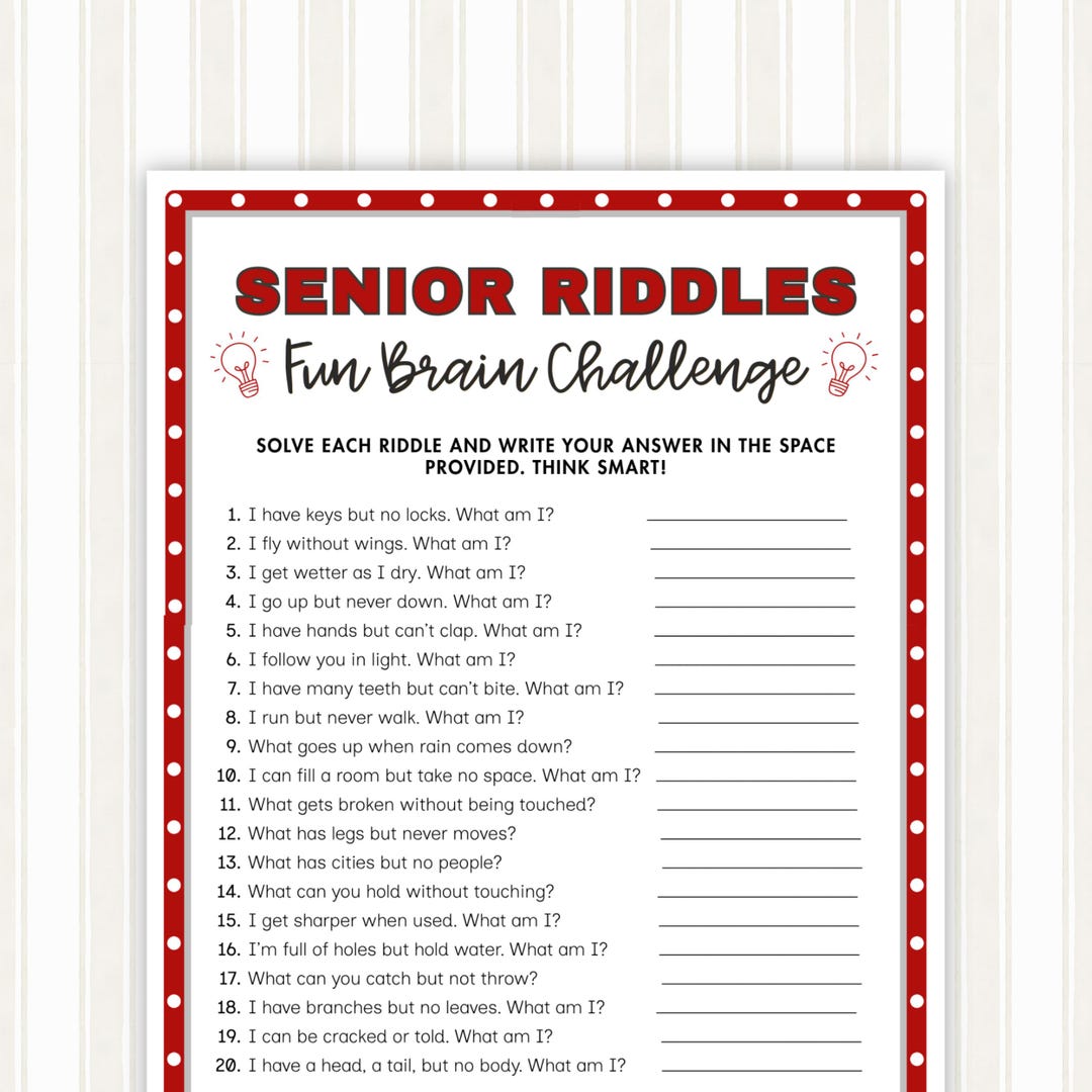 Senior Riddle Printabl Senior Riddles Game, Retirement Games, Senior Citizen Jokes, Ice ...