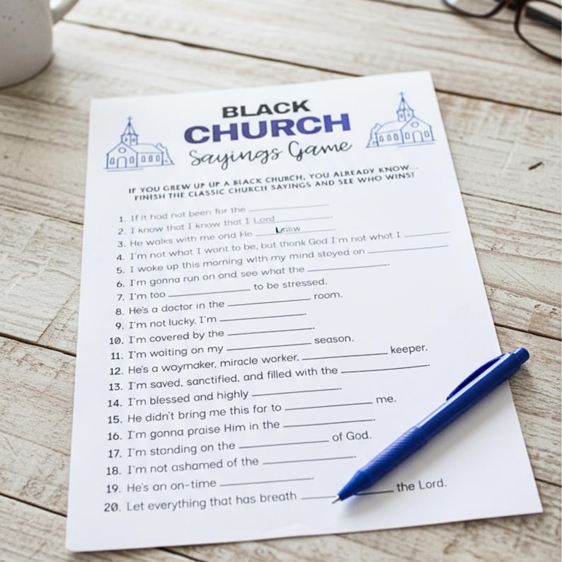 Kids Ministry printable with classic black church sayings, suitable for Sunday school, family reunions, church parties, and interactive Christian team-building games.