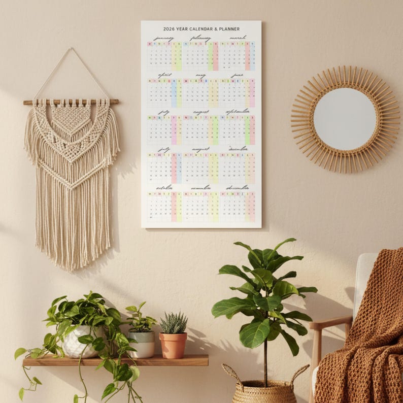 Year at a Glance 2026 Wall Calendar, Full Year Calendar Poster ...
