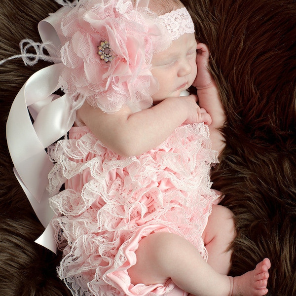 Newborn Lace romper, petti romper light pink - Cotton NB (0-12 months)