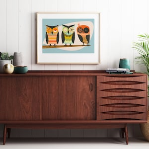 Mid Century Modern Owl Group Illustration