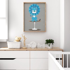 Blue Lion Mid Century Modern Illustration