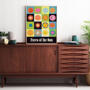 Faces of the Sun Mid Century Modern Illustration