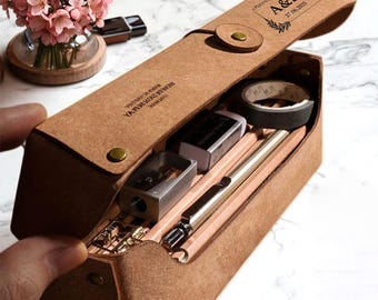 Customizable Large Capacity Leather Organizer-Premium Pencil Case, Makeup Bag Multi-Purpose Stationery Holder for Pens, Cosmetics&Essentials
