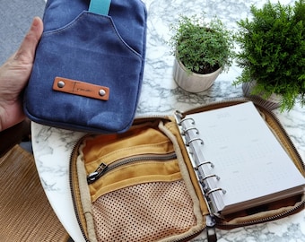 Personalized Handmade Canvas Zipper Pouch, A6 Refillable Binder Notebook, Journal Planner, Custom Organizer Bag