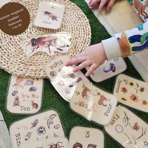 子供向け数字フラッシュカード、自然数字フラッシュカード1～10、モンテッソーリ印刷可能、幼児教育、ホームスクールリソース、算数