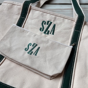 18oz Canvas Tote with Free Pouch, Double-Sided Custom Embroidery – Personalized Name or Logo, Gift for Bridesmaid, Teacher, or Birthday