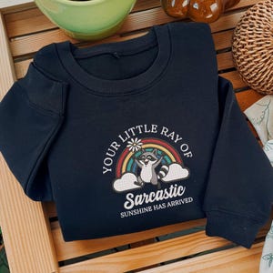 Embroidered Your Little Ray of Sarcastic Sunshine Has Arrived Raccoon Shirt, Raccoon Sweatshirt, Trash Panda Shirt, Raccoon Rainbow Hoodie