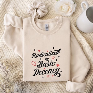 Embroidered Radicalized by Basic Decency T-shirt, Vintage Style Political Sweatshirt, Anti Trump Tee Gift for Democrats, Feminist Hoodie