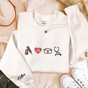 Embroidered Nurse Sweatshirt, Nursing Student TShirt, Embroidered Nurse Hoodie, Gift For Nurse, Trendy Nurse Crewneck, Nursing Student Gift