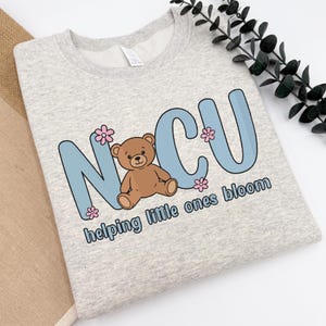 Embroidered Bear NICU Sweatshirt Hoodie, Neonatal Intensive Care Unit Nurse Sweater, NICU Nurse Shirt, Cute Nurse Gift, Blue Toile Nurse