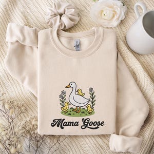Embroidered Mama Goose Sweatshirt, Duck Mom TShirt, Gift for Mom, Geese Family, Duck Family Hoodie, Duck Mama Gifts, Bird Lover