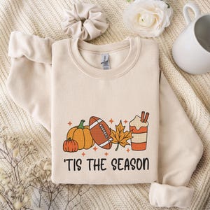 Geborduurd shirt Pumpkin Spice Latte, Tis The Season-shirt, geborduurd herfstshirt, touchdown herfstsweater, geborduurd Thanksgiving-T-shirt