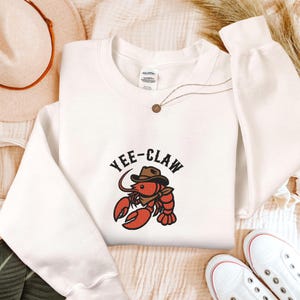 Embroidered Yee Claw Sweatshirt, Cowboy Crawfish Meme Shirt, Sarcastic T Shirt, Funny Crawfish Hoodie, Cowboy Crab, Western Summer Tee