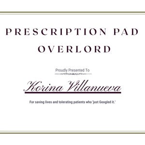 Certificat Overlord de bloc-notes, récompense de bureau pour collègue amusante, plaque personnalisée d'humour au travail, reconnaissance de médecin infirmier praticien