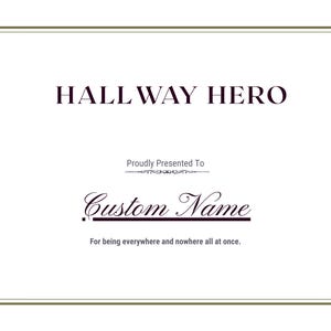 Certificado de Herói de Corredor, Prêmio de Zelador, Placa Personalizada de Zelador, Reconhecimento de Zelador, Presente de Agradecimento ao Zelador