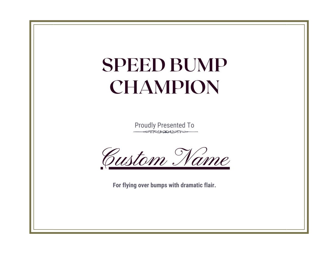 Driver Bump Card Example Speed Bump Champion Award – Funny Driver Gag Gift, Custom Coworker or ...