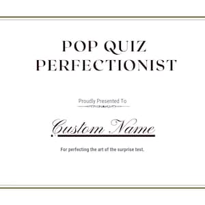 Certificaat popquiz perfectionist leraar, prijs leraar middelbare school, speciaal cadeau leraar middelbare school