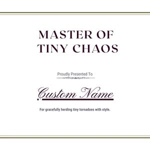 Certificat d'enseignant Master of Tiny Chaos, prix d'enseignant du primaire, cadeau de remerciement personnalisé pour enseignant de maternelle 1re 2e 3e année
