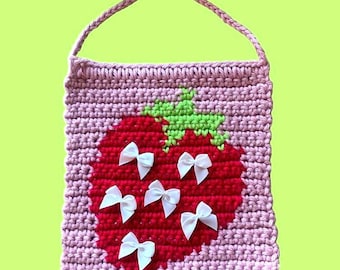 Strawberry Crochet Wall Hanging Pattern • Intarsia Tapestry PDF • Fruit Nursery Decor Graph
