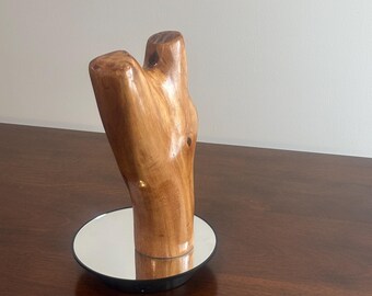 Natural Wood Sculpture with Rotating Display