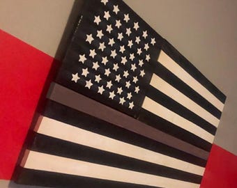 Grey Line American Flag - Support Correction Officers - Handcrafted Wooden art for Police and Corrections