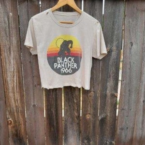 Crop Top / Black Panther T Shirt / Distressed Shirt / Superhero TShirt / Graphic Tee / Grunge / Super Hero / Cream Colored T Shirt / Cropped