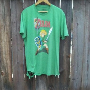 T-shirt Legend Of Zelda effet vieilli, adulte XL, t-shirt graphique vert crasseux