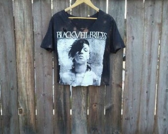 Black Veil Brides Crop Top, Distressed Band T-Shirt, Goth Punk Style